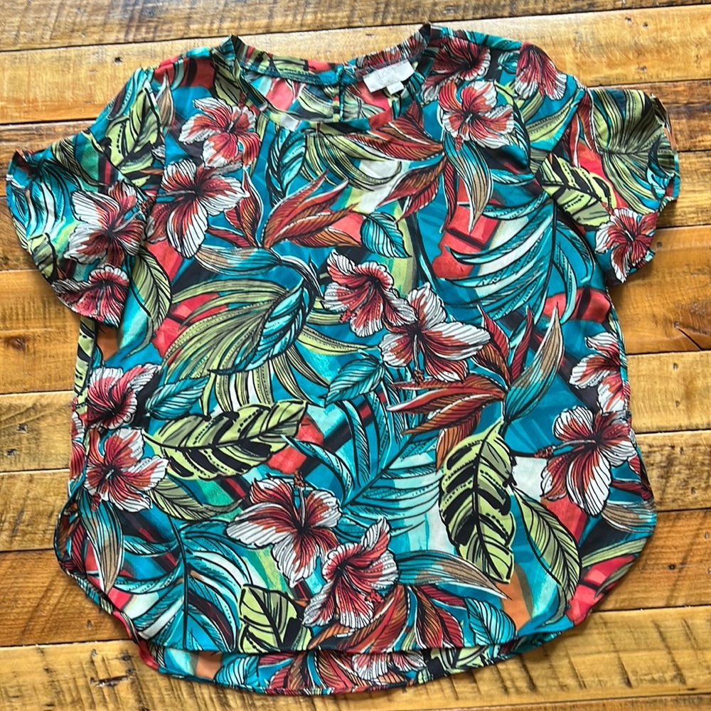 LOFT Tropical Floral Short Sleeve Tee - Multicolor